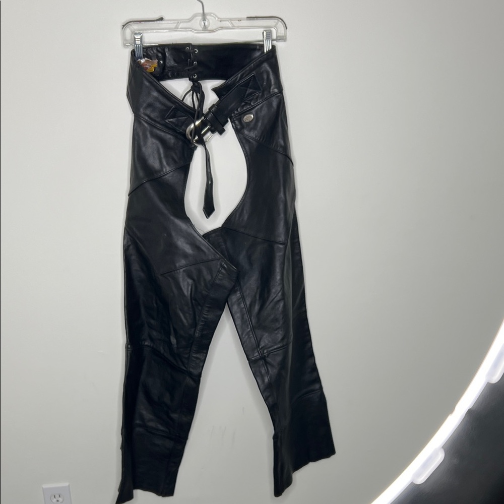 🏍️ Vintage Harley-Davidson Black Leather Motorcycle Chaps - Men’s Size M